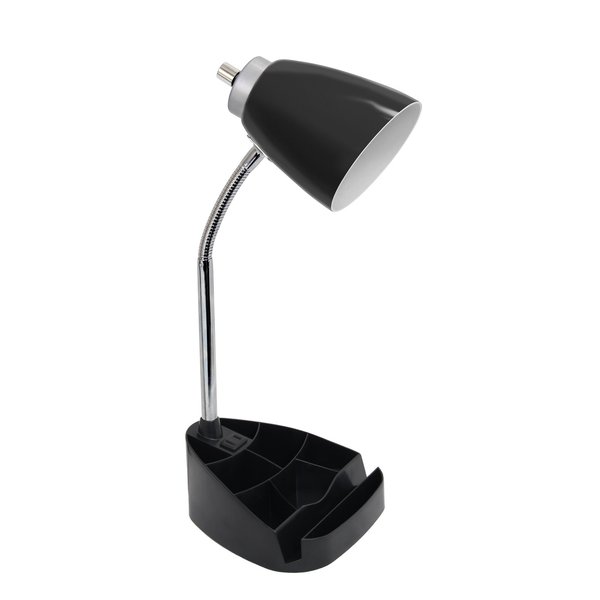 Limelights Gooseneck Organizer Desk Lamp with Holder and Charging Outlet, Black LD1057-BLK